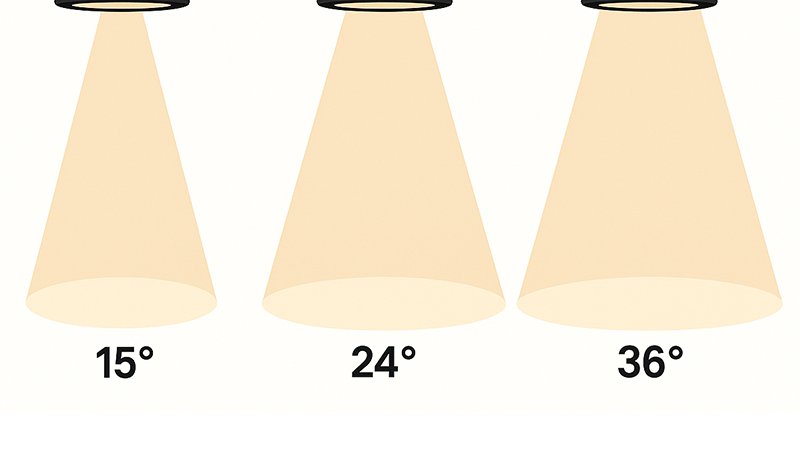 A diagram explaining 15, 24, and 36 degree beam angles