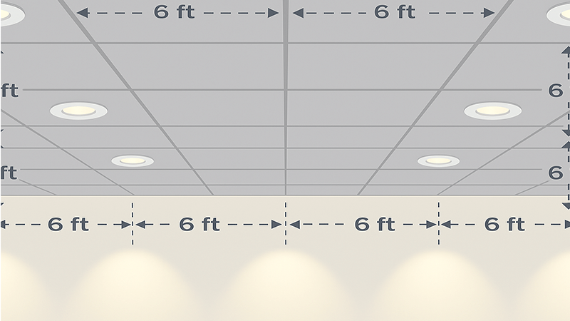 A ceiling grid showing the correct spacing for LED downlights