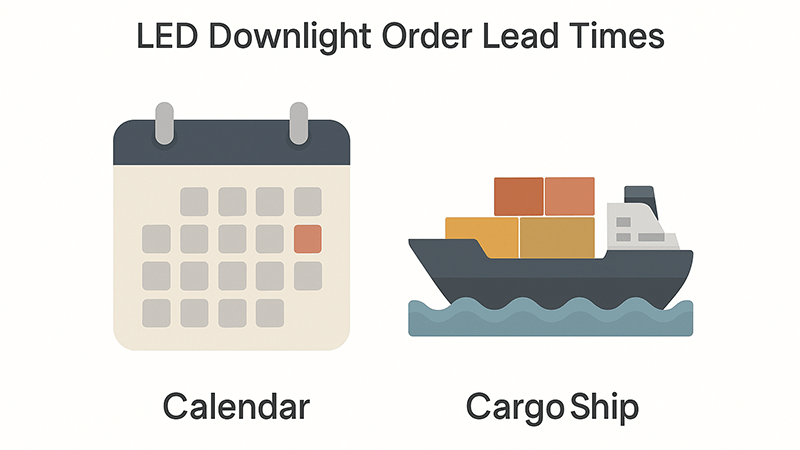 a calendar and a cargo ship representing led downlight order lead times