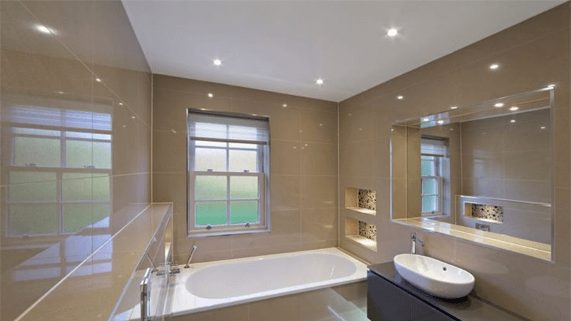 Best LED Spotlights for Bathroom Ceiling A modern bathroom ceiling with multiple LED spotlights