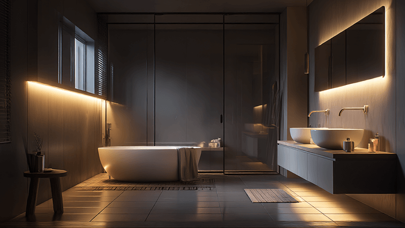 Layered Lighting in a Bathroom Bathroom showing layers of light: ambient, task, and accent