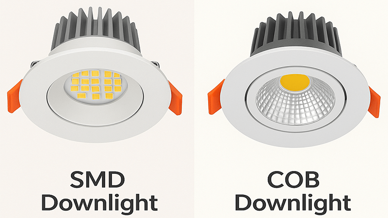 A side-by-side comparison of an SMD downlight and a COB downlight