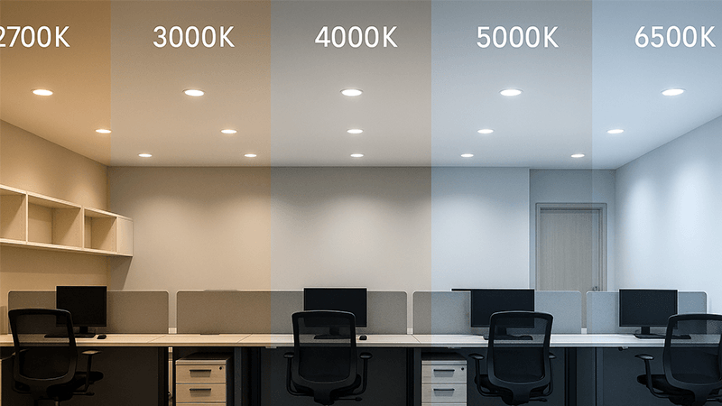 A comparison of different color temperatures in a commercial office setting