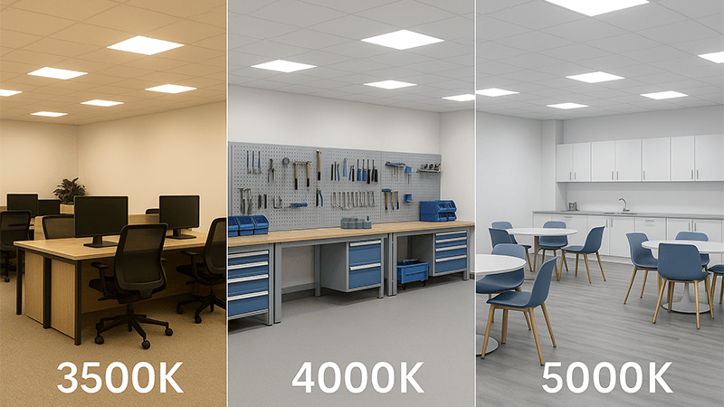 A collection of commercial spaces like an office, a workshop, and a break room with appropriate CCT