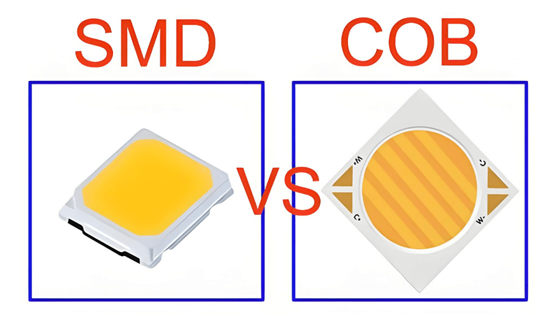 Comparison of SMD and COB LED chips side-by-side