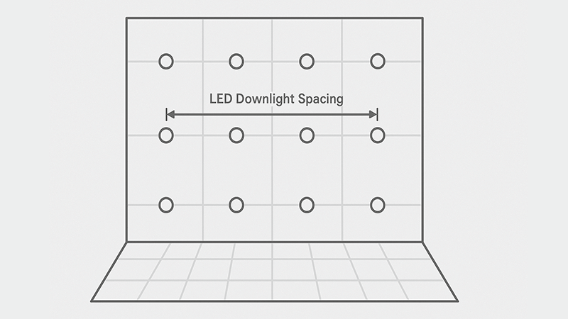 Spacing LED downlights in a room grid