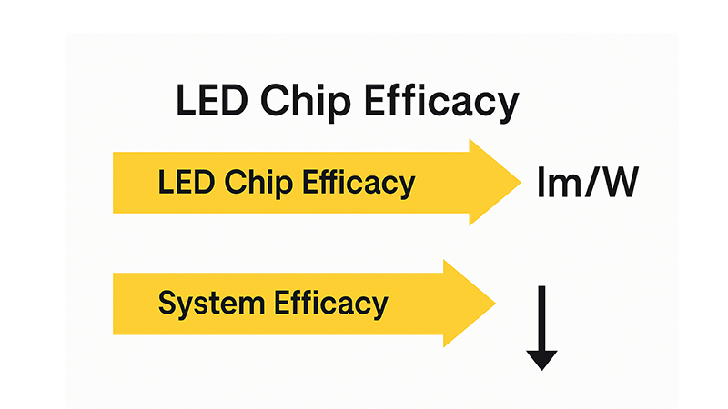 Comparing LED chip efficacy vs system efficacy
