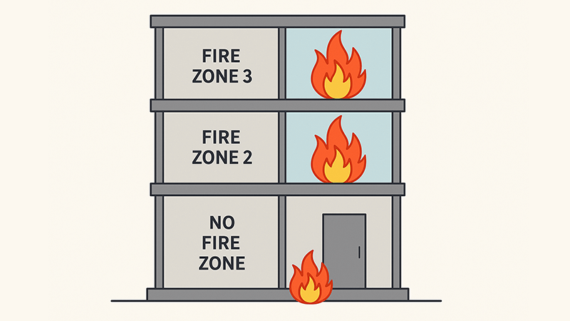An illustration showing fire zones in a multi-story building
