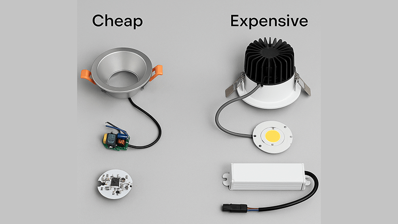 Comparison of internal components of cheap vs expensive LED downlights