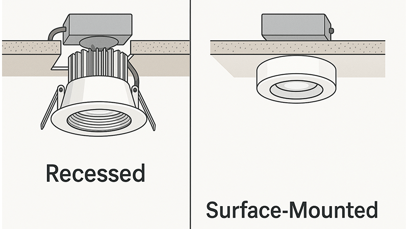 recessed downlight vs surface-mounted downlight comparison