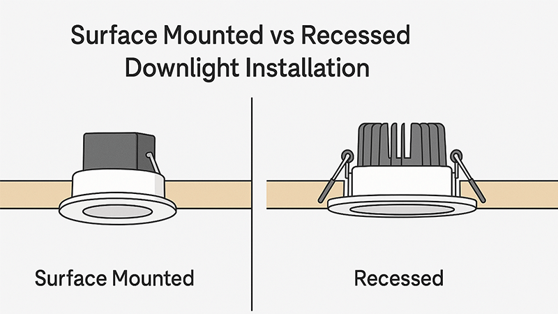 installation of surface mounted and recessed downlights