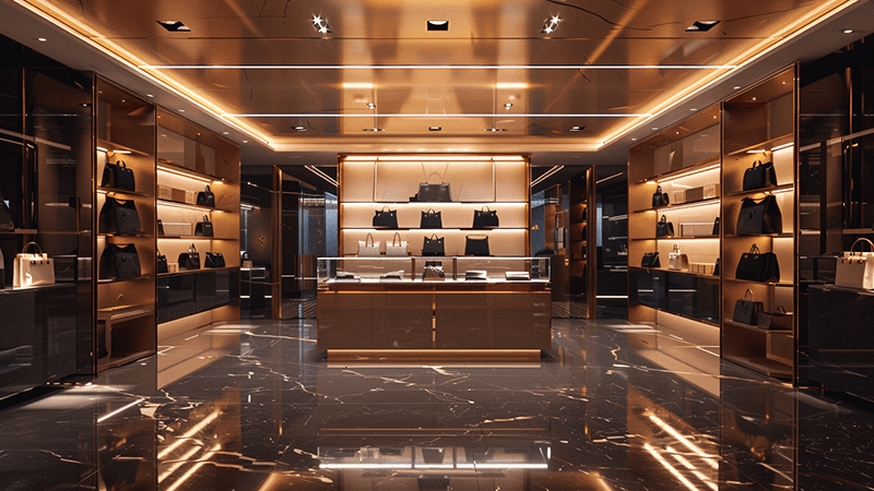 Retail store using focused recessed downlights to highlight merchandise