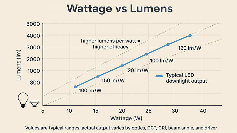 Wattage vs Lumens Choosing the right wattage for commercial LED downlights