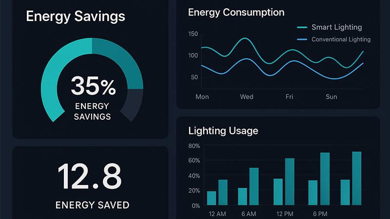 Dashboard showing energy savings from a smart lighting system
