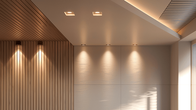 A side-by-side comparison of a trim downlight and a trimless downlight