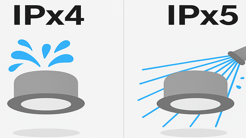 An IP rating chart showing the difference between splashing and jetted water