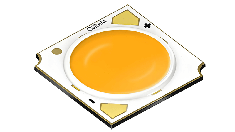 A close-up of a COB LED chip showing its multiple diodes
