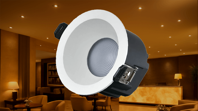 A luxurious hotel lobby illuminated with warm COB LED downlights