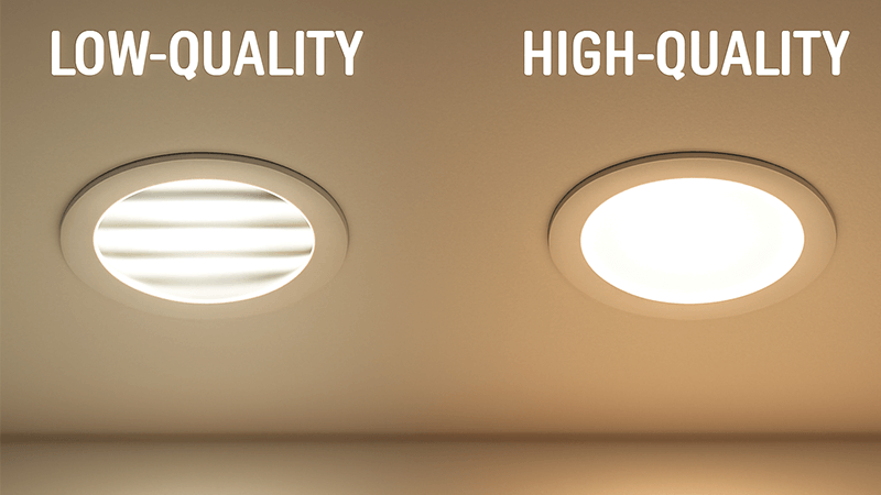 A flickering, low-quality LED downlight next to a stable, high-quality one
