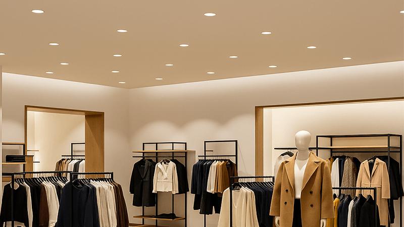 COB LED downlights enhance visual merchandising in a shopping mall