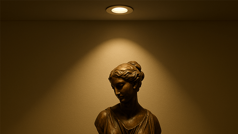 A COB LED downlight highlighting a sculpture in a museum.