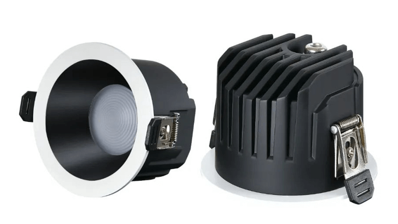 A high-quality heat sink on a COB LED downlight