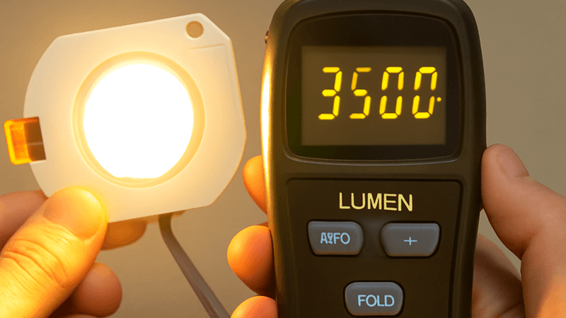 A bright COB LED chip being measured for lumen output