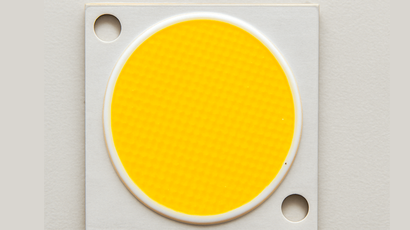 Close-up of a COB LED chip showing its density