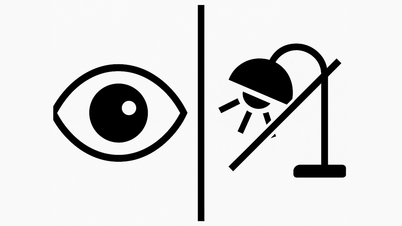 An icon showing a comfortable eye and an anti-glare light symbol
