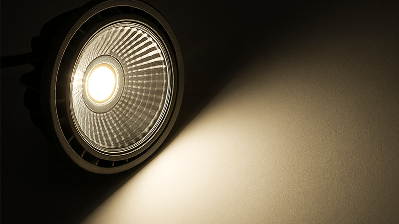 A photo showing the intense brightness of a COB spotlight