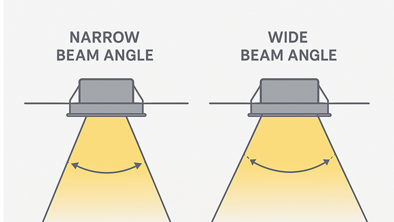 Diagram showing how narrow and wide beam angles are measured.