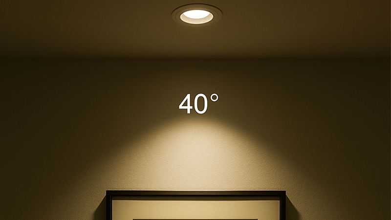 A 40-degree downlight highlighting a piece of art on a wall.