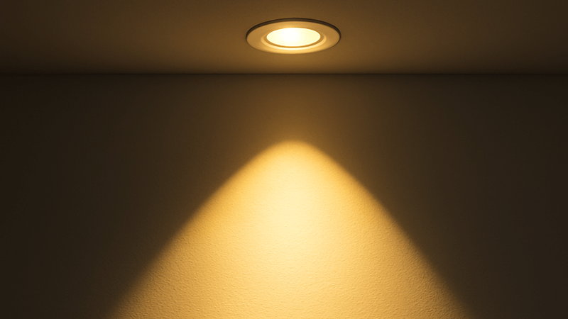 A COB LED downlight casting a beam of a specific angle