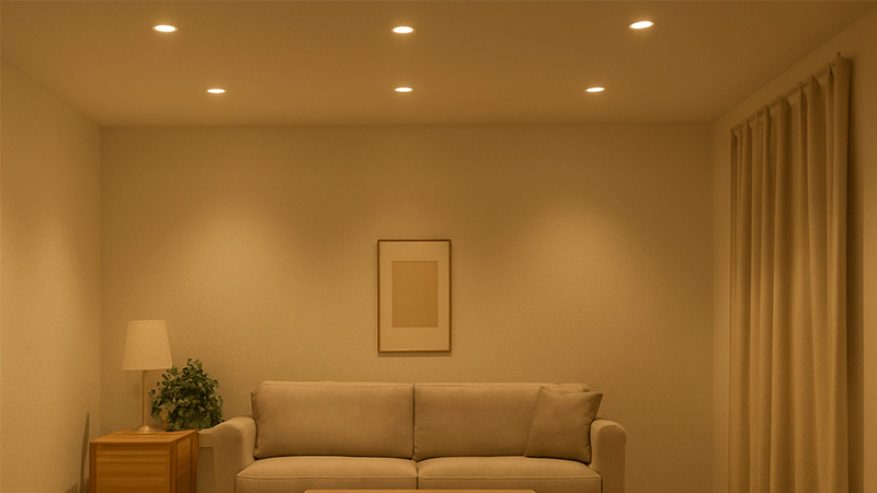 A room lit with 36-degree downlights showing balanced illumination