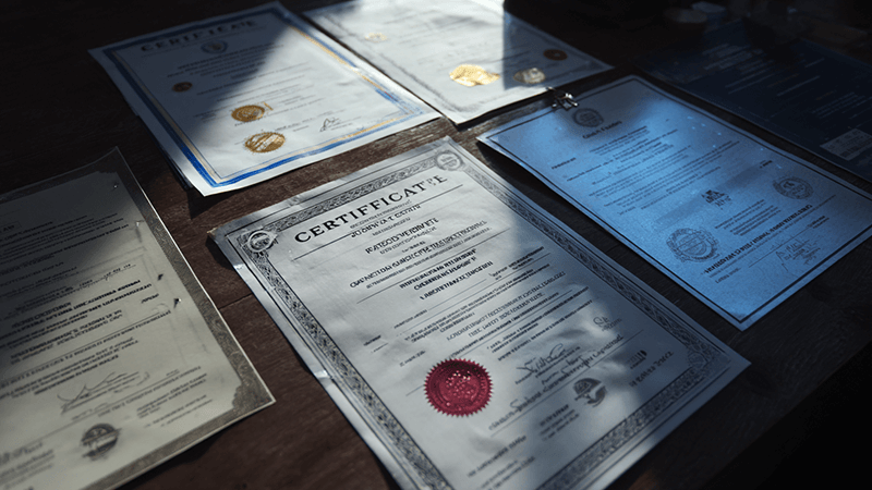 A collection of different lighting certificates and reports