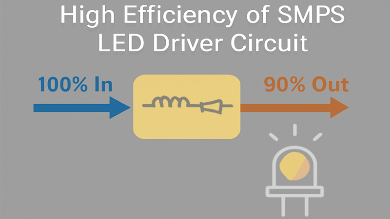 A diagram showing the high efficiency of a Switched-Mode Power Supply (SMPS) LED driver circuit