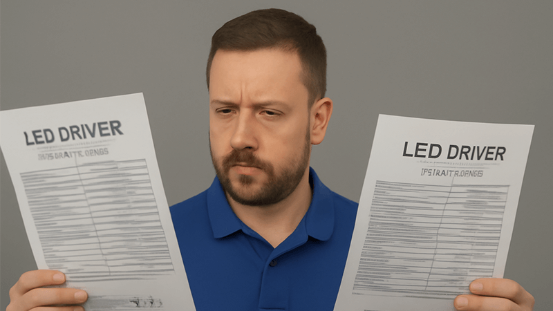 A purchasing manager comparing technical datasheets for different LED drivers
