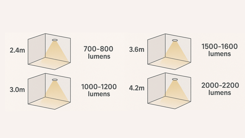 An infographic showing lumen requirements for different ceiling heights