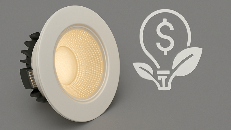 LED downlight showing energy efficiency icon