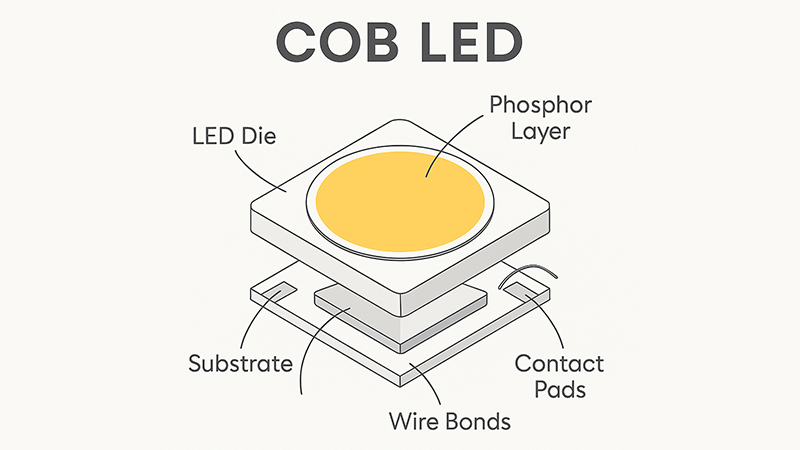 Diagram showing the structure of a COB LED chip