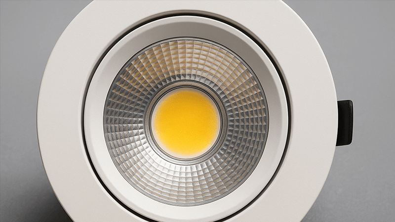 A close-up view of a COB LED downlight with a frosted diffuser lens