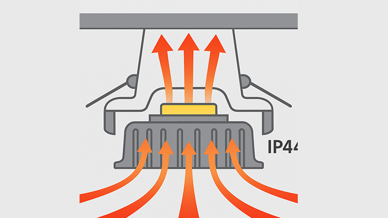Diagram showing heat transfer in an LED downlight