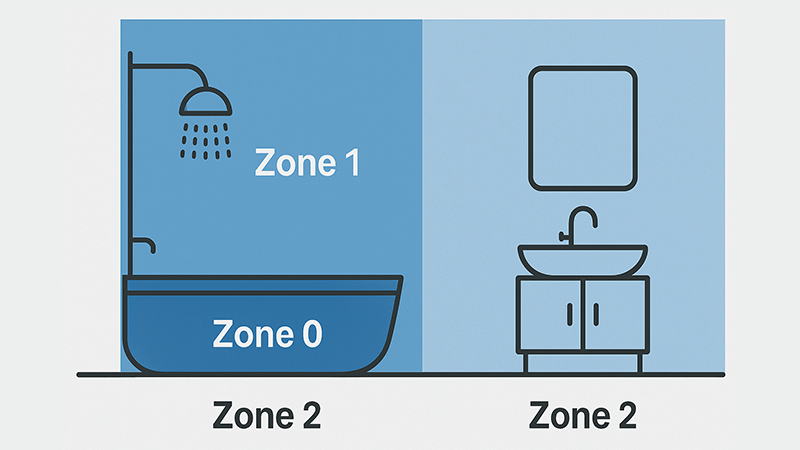 Diagram showing bathroom lighting zones for IP ratings