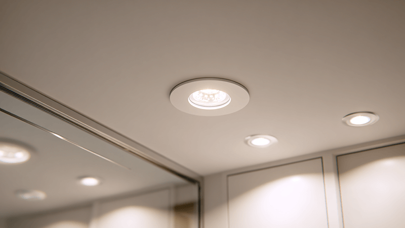 An IP44 LED downlight safely installed in a modern bathroom ceiling