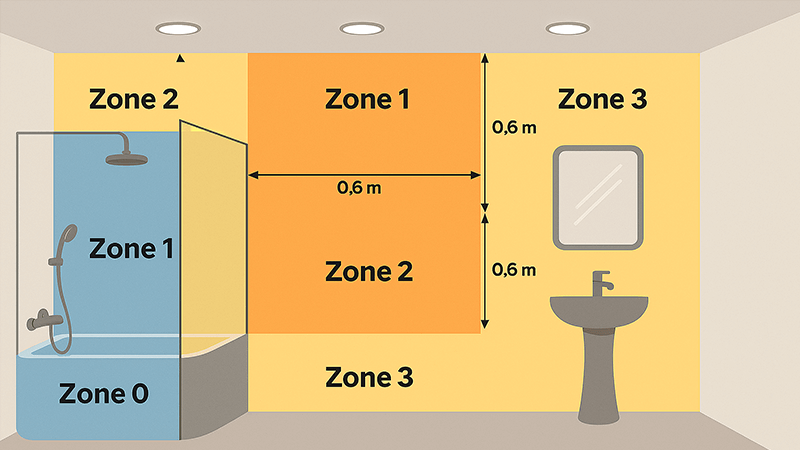 A diagram showing the different IP rating zones in a bathroom