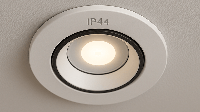 Close-up of an IP44 downlight showing its protective seal