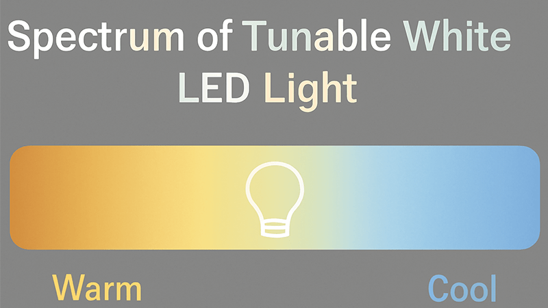 A diagram showing the spectrum of tunable white LED light from warm to cool
