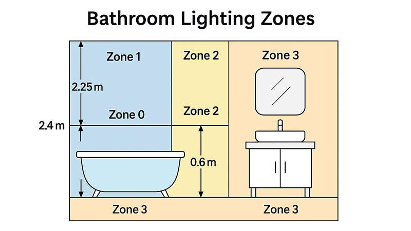 Diagram of bathroom lighting zones