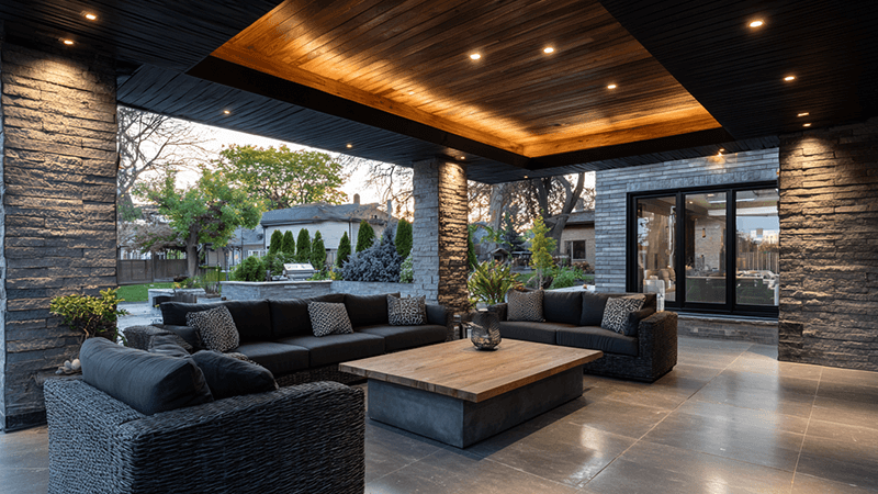 IP44 downlights used in a covered outdoor patio area