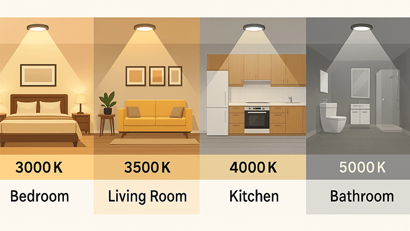 Different color temperatures of downlights for different rooms
